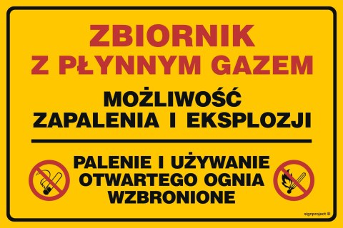 Znak JD019 Zbiornik z płynnym gazem - możliwość zapalenia i eksplozji, 100x75 mm, FN - Folia samoprzylepna Znak JD019 Zbiornik z płynnym gazem - możliwość zapalenia i eksplozji, 100x75 mm, FN - Folia samoprzylepna
