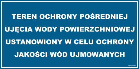 Znak JD036 Teren ochrony pośredniej ujęcia wody powierzchniowej, 800x400 mm, PN - Płyta 1 mm Znak JD036 Teren ochrony pośredniej ujęcia wody powierzchniowej, 800x400 mm, PN - Płyta 1 mm