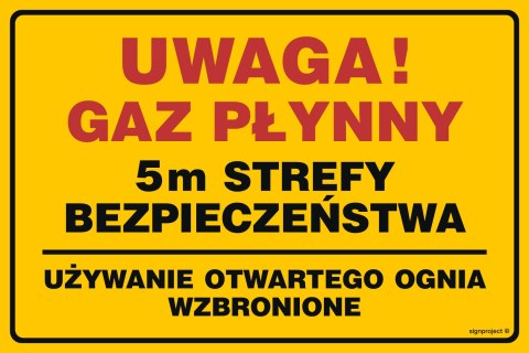 Znak JD052 Uwaga! gaz płynny 5m strefy bezpieczeństwa, 600x450 mm, PN - Płyta 1 mm Znak JD052 Uwaga! gaz płynny 5m strefy bezpieczeństwa, 600x450 mm, PN - Płyta 1 mm