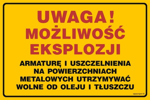 Znak JD054 Uwaga!Możliwość eksplozji, 300x225 mm, PN - Płyta 1 mm