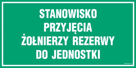 Znak JE015 Stanowisko przyjęcia żołnierzy rezerwy do jednostki, 300x150 mm, PN - Płyta 1 mm Znak JE015 Stanowisko przyjęcia żołnierzy rezerwy do jednostki, 300x150 mm, PN - Płyta 1 mm