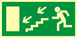 Kierunek do wyjścia drogi ewakuacyjnej schodami w dół w lewo, 10x20 cm, SYSTEM TD