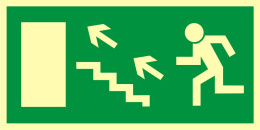 Kierunek do wyjścia drogi ewakuacyjnej schodami w górę w lewo, 10x20 cm, SYSTEM TD