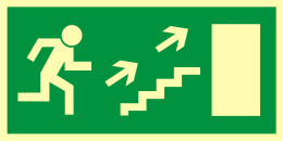 Kierunek do wyjścia drogi ewakuacyjnej schodami w górę w prawo, 10x20 cm, SYSTEM TD