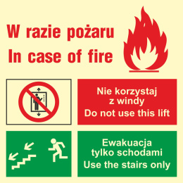 Zakaz korzystania z windy w razie pożaru (lewostronne), 15x15 cm, SYSTEM TD
