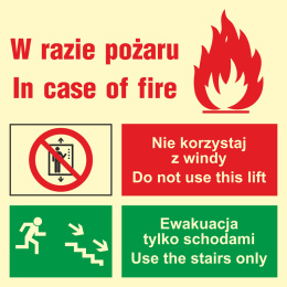 Zakaz korzystania z windy w razie pożaru (prawostronne), 15x15 cm, SYSTEM TD