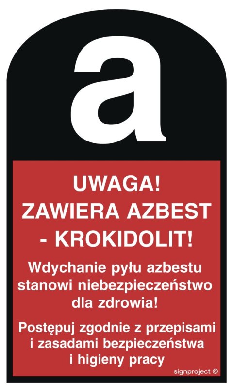Znak LC001 Uwaga! Zawiera azbest - krokidolit - arkusz 15 naklejek, 30x50 mm, FN - Folia samoprzylepna Znak LC001 Uwaga! Zawiera azbest - krokidolit - arkusz 15 naklejek, 30x50 mm, FN - Folia samoprzylepna