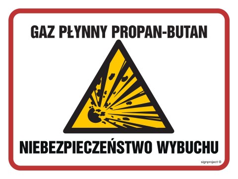 Znak NB012 Gaz płynny propan - butan niebezpieczeństwo wybuchu, 400x300 mm, PN - Płyta 1 mm Znak NB012 Gaz płynny propan - butan niebezpieczeństwo wybuchu, 400x300 mm, PN - Płyta 1 mm