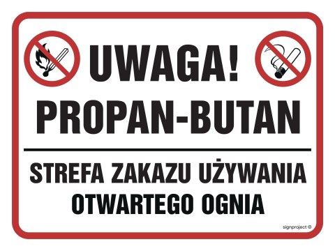 Znak NB027 Uwaga, propan-butan. Strefa zakazu używania otwartego ognia, 800x600 mm, PN - Płyta 1 mm Znak NB027 Uwaga, propan-butan. Strefa zakazu używania otwartego ognia, 800x600 mm, PN - Płyta 1 mm