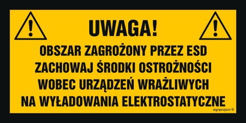 Znak NB033 Uwaga obszar zagrożony przez ESD. Zachowaj środki ostrożności wobec urządzeń wrażliwych na wyładowan, 300x150 mm, BN Znak NB033 Uwaga obszar zagrożony przez ESD. Zachowaj środki ostrożności wobec urządzeń wrażliwych na wyładowan, 300x150 mm, BN