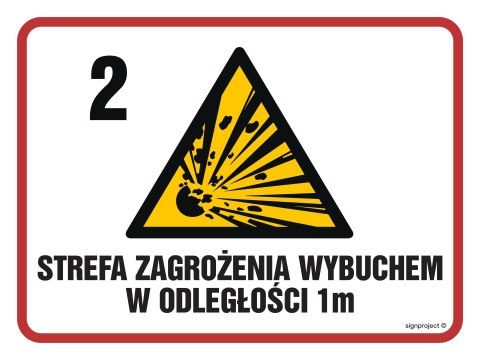 Znak NB039 Strefa zagrożenia wybuchem w odległości 1 m Z-2, 600x450 mm, PN - Płyta 1 mm Znak NB039 Strefa zagrożenia wybuchem w odległości 1 m Z-2, 600x450 mm, PN - Płyta 1 mm