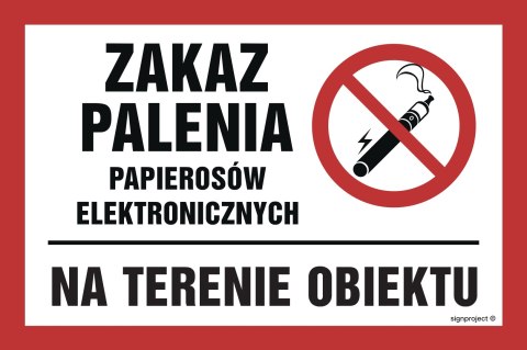 Znak NC087 Zakaz palenia papierosów elektronicznych na terenie obiektu, 200x133 mm, PN - Płyta 1 mm