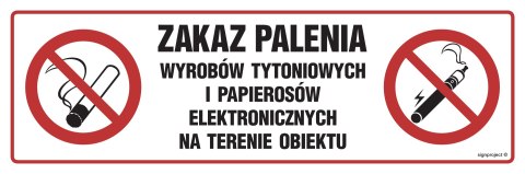 Znak NC088 Zakaz palenia wyrobów tytoniowych i papierosów elektronicznych na terenie obiektu, 450x150 mm, PN - Płyta 1 mm Znak NC088 Zakaz palenia wyrobów tytoniowych i papierosów elektronicznych na terenie obiektu, 450x150 mm, PN - Płyta 1 mm