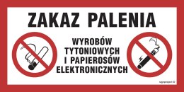 Znak NC123 Zakaz palenia wyrobów tytoniowych i papierosów elektronicznych, 600x300 mm, PN - Płyta 1 mm