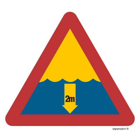 Znak OE003 Niebezpieczna głębokość 2m, 350x350 mm, PN - Płyta 1 mm Znak OE003 Niebezpieczna głębokość 2m, 350x350 mm, PN - Płyta 1 mm