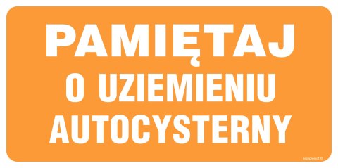 Znak SB011 Pamiętaj o uziemieniu autocysterny, 400x200 mm, FN - Folia samoprzylepna Znak SB011 Pamiętaj o uziemieniu autocysterny, 400x200 mm, FN - Folia samoprzylepna