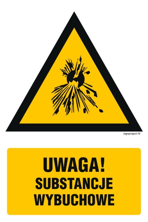 Znak JA012 Ostrzeżenie przed substancjami wybuchowymi, 100x150 mm, FN - Folia samoprzylepna