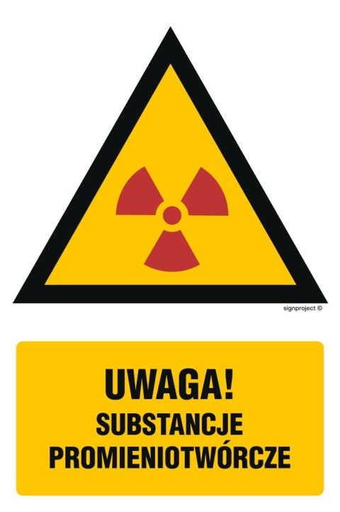 Znak JA013 Ostrzeżenie przed substancjami promieniotwórczymi, 75x100 mm, PN - Płyta 1 mm Znak JA013 Ostrzeżenie przed substancjami promieniotwórczymi, 75x100 mm, PN - Płyta 1 mm