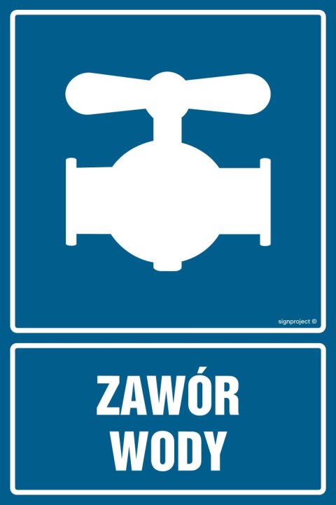 Znak JD042 Zawór wody, 350x525 mm, FN - Folia samoprzylepna