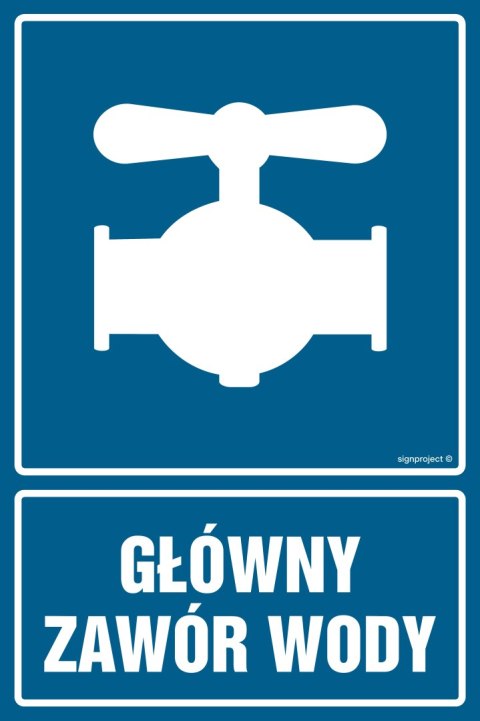 Znak JD043 Główny zawór wody, 350x525 mm, PN - Płyta 1 mm