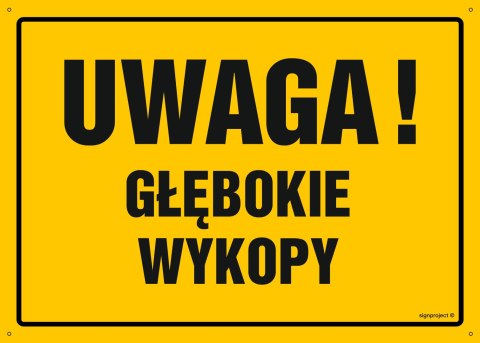 Tablica OA007 Uwaga! Głębokie wykopy, 350x250 mm, BN - Płyta żółta 0,6mm Tablica OA007 Uwaga! Głębokie wykopy, 350x250 mm, BN - Płyta żółta 0,6mm