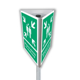 Znak AF707 Miejsce zbiórki do ewakuacji + słupek (3D do słupka), 350x525 mm, PN - Płyta 1 mm